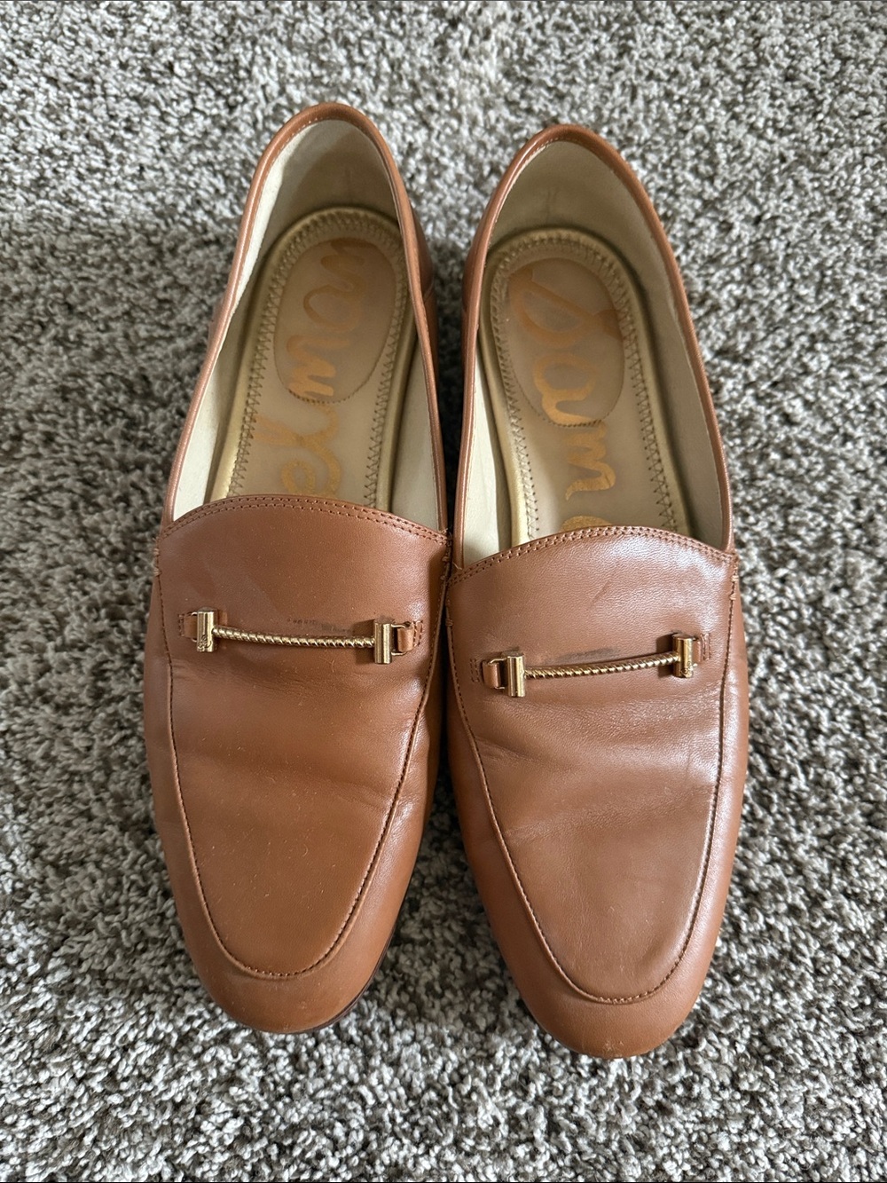 Sam Edelman Tan Leather Loafers with Gold Accent